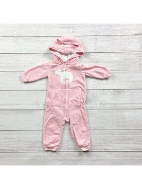 Carter's Baby Girl Pink Polar Bear Fleece Hooded Jumpsuit 3-6 Months